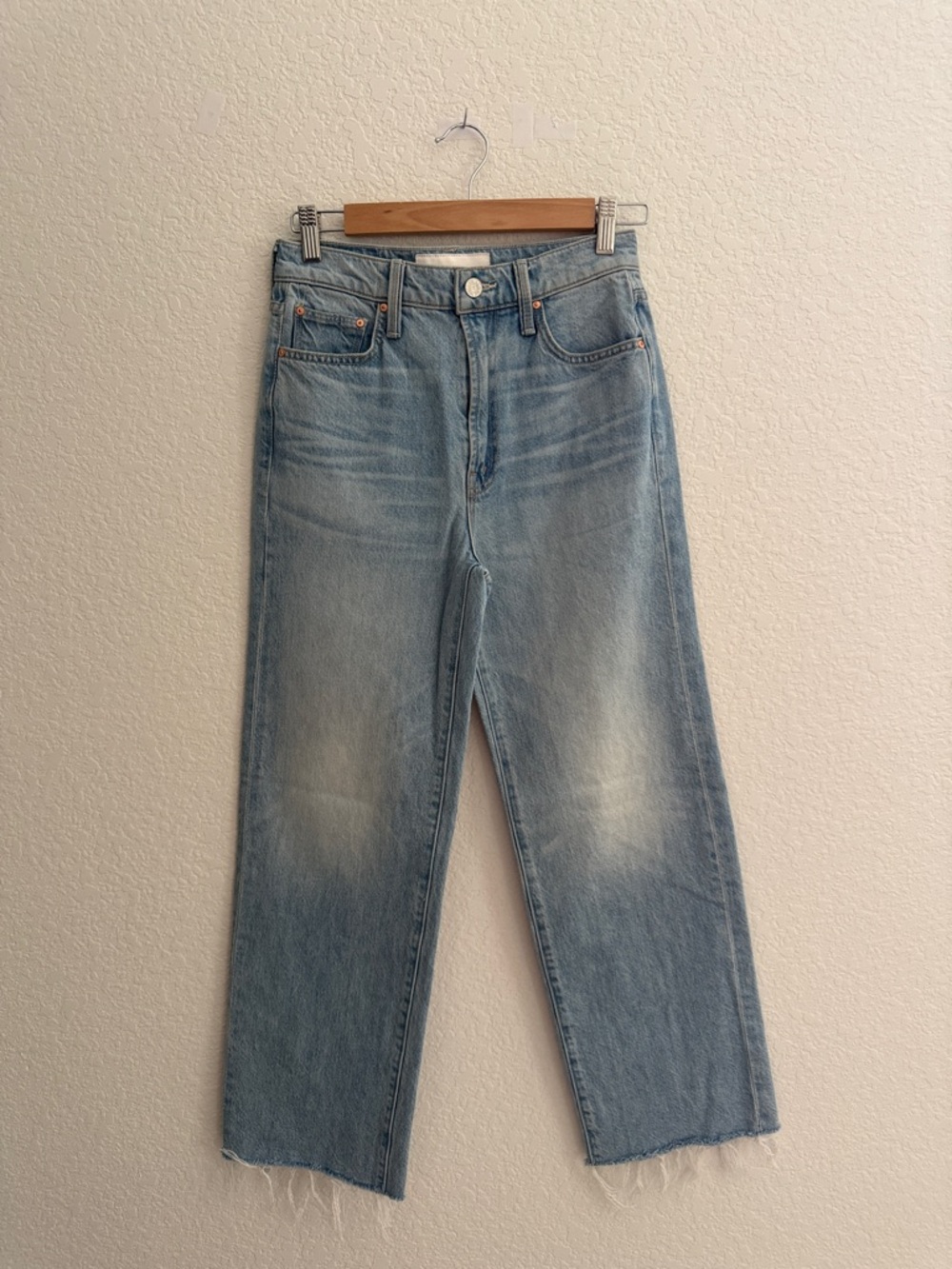 MOTHER Rambler Zip Ankle Fray Light Blue High-Rise Wide Leg Jeans - Picture 3 of 16